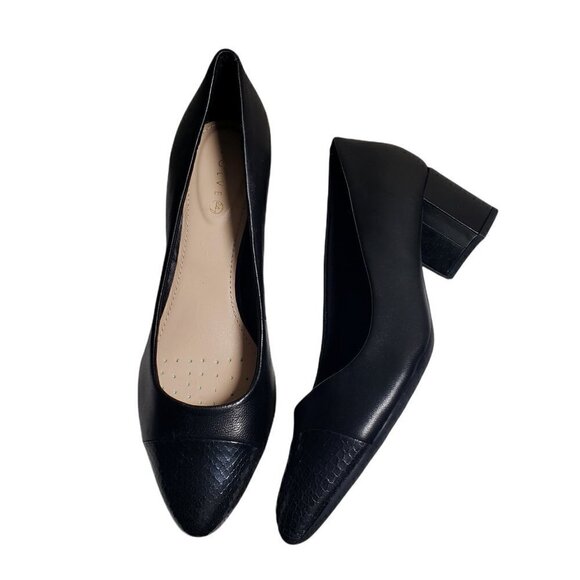 Easy Spirit Womens Black Leather Almond Toe Slip On Pump Block Heels Shoes Sz 9M - Picture 4 of 9